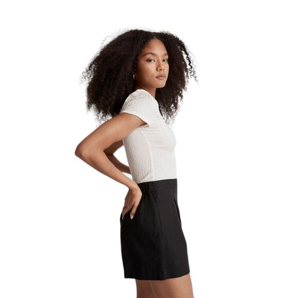 Madewell Linen High Elastic‎ Waist Flat Front Pull On Dress Shorts Black M NWT - Picture 3 of 13